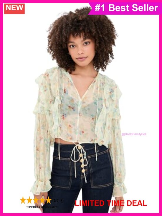 Tops - Silk Chiffon Blouse with Ruffles and Floral Pattern